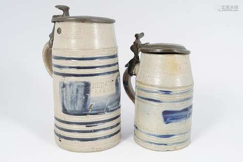 2 18TH CENTURY SALT GLAZED TANKARDS