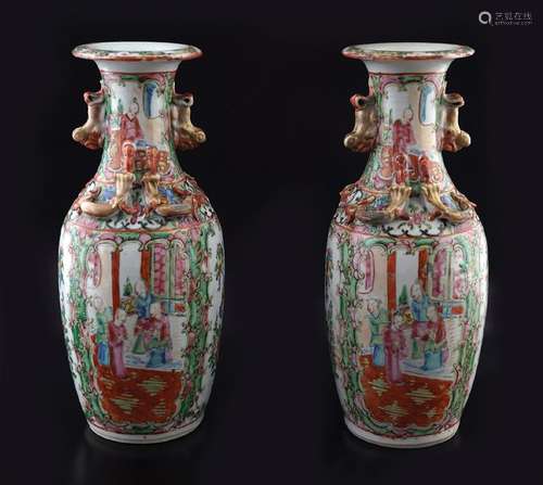 PAIR OF 19TH CENTURY POLYCHROME VASES