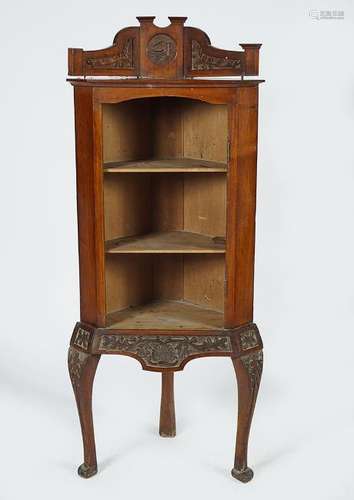 EDWARDIAN CARVED WALNUT OPEN CORNER CABINET