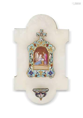 19TH CENTURY MARBLE & CLOISONNÉ ENAMELLED CRUCIFIX