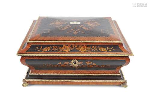 BRASS MOUNTED KINGWOOD & MARQUETRY CASKET