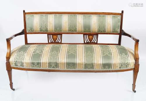 EDWARDIAN ROSEWOOD AND MARQUETRY WINDOW SETTEE