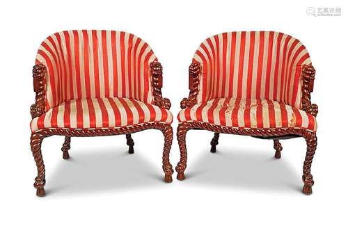 PAIR OF STRIPED UPHOLSTERED DRAWING ROOM CHAIRS