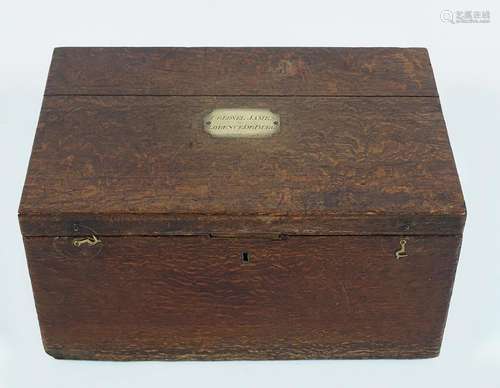 A GEORGE III OAK CAMPAIGN BOX .