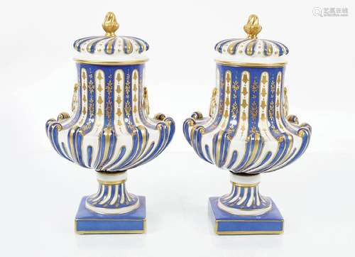 PAIR OF DRESDEN PORCELAIN URNS AND COVERS