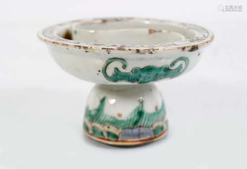 CHINESE QING POLYCHROME STEM CUP AND BOWL