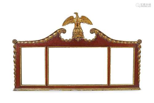 REGENCY MAHOGANY & PARCEL GILT OVER MANTLE MIRROR