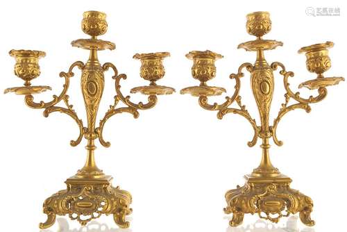 PAIR OF NINETEENTH-CENTURY GILT METAL CANDELABRAS