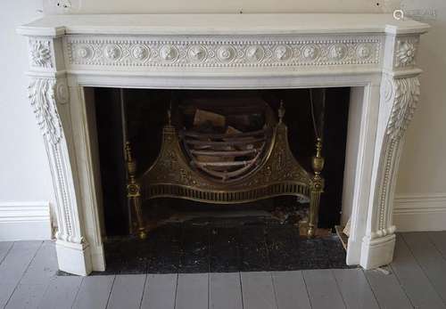 LOUIS XVI STYLE WHITE MARBLE CHIMNEY PIECE