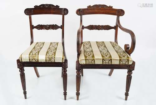 SET OF TWELVE REGENCY FAUX ROSEWOOD DINING CHAIRS