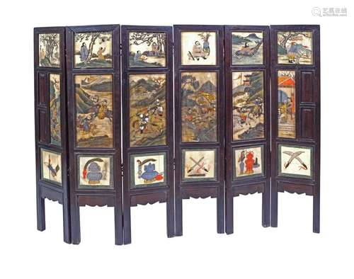 CHINESE QING PERIOD PORCELAIN PANELLED SCREEN