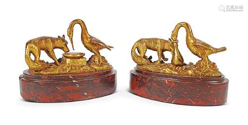 PAIR OF 19TH-CENTURY GILT BRONZE SCULPTURE GROUPS