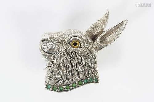 SILVER AND EMERALD BROOCH