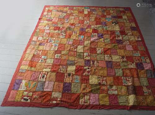 19TH-CENTURY INDIAN SILK PATCHWORK WALL HANGING