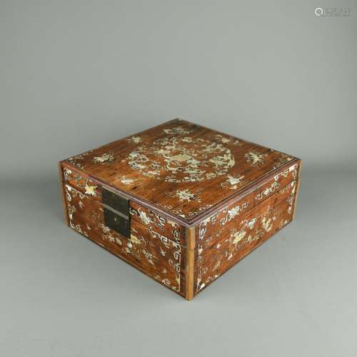 A Chinese Carved Huanghuali Scholar Tool Box with Cover