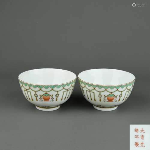 A Pair of Chinese Dou-Cai Porcelain Bowls