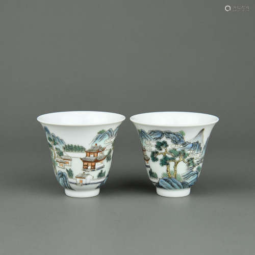 A Pair of Chinese Dou-Cai Porcelain Cups