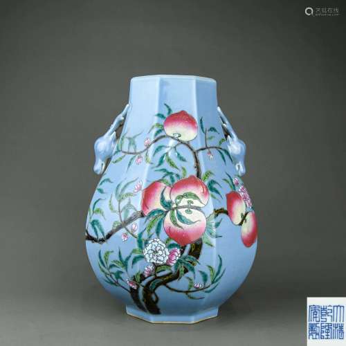 A Chinese Sky-Blue Glazed Famille-Rose Porcelain Vase