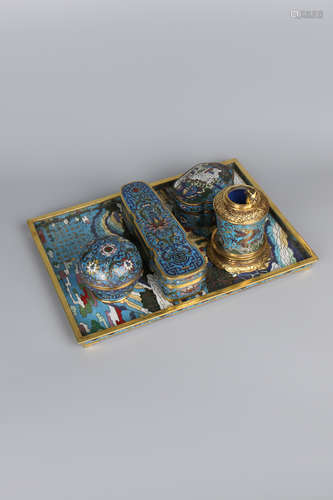 A Set of Chinese Cloisonné Scholar Decorations