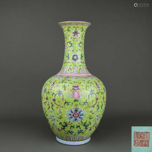 A Chinese Turquoise-Green Ground Dou-Cai Porcelain Vase