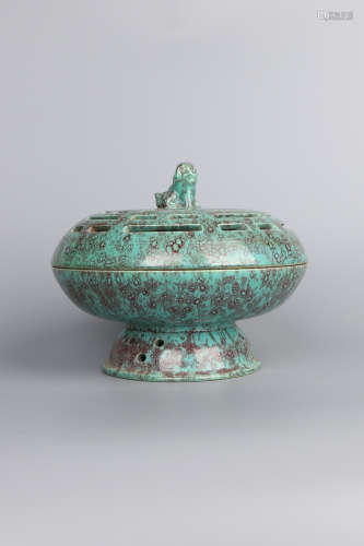A Chinese Turquoise-Green Glazed Porcelain Incense Burner