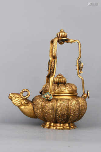 A Chinese Gilt Bronze Tea Pot