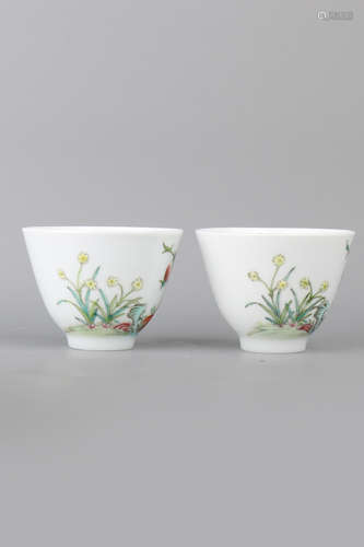 A Pair of Chinese Famille-Rose Porcelain Cups