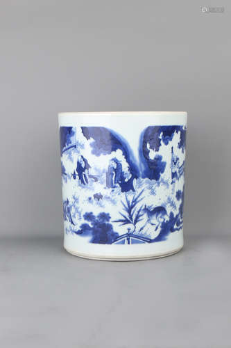 A Chinese Blue and White Porcelain Brush Pot