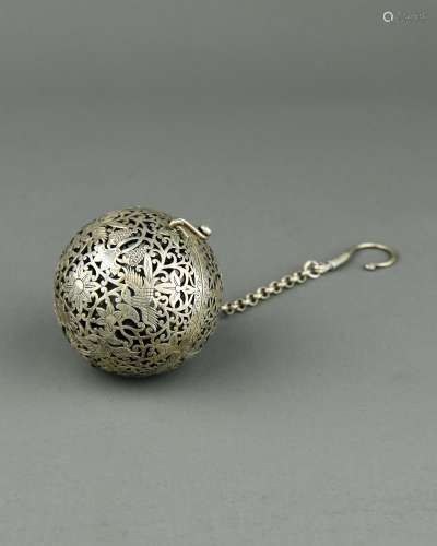 A Chinese Carved Silver Ball
