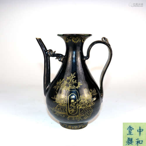 A Chinese Blue Ground Golden Pattern Porcelain Pot