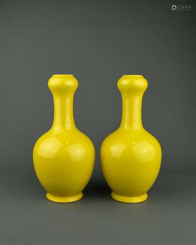 Two Chinese Yellow Glazed Porcelain Vases