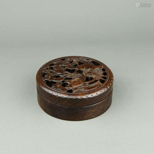 A Chinese Carved Wood Box with Cover