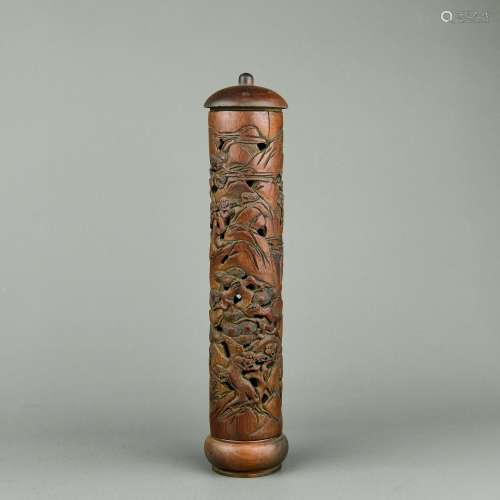 A Chinese Carved Wood Canister