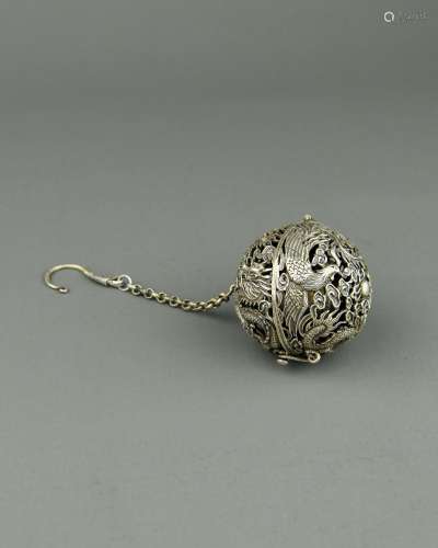 A Chinese Carved Silver Ball