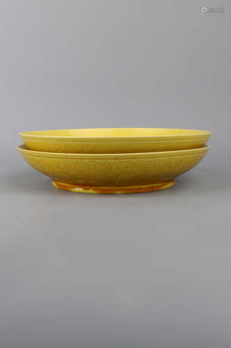 A Pair of Chinese Yellow Glazed Porcelain Plates