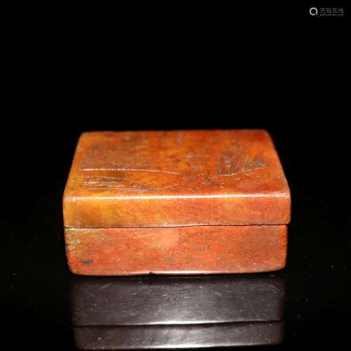 A Chinese Carved Shoushan Square Box