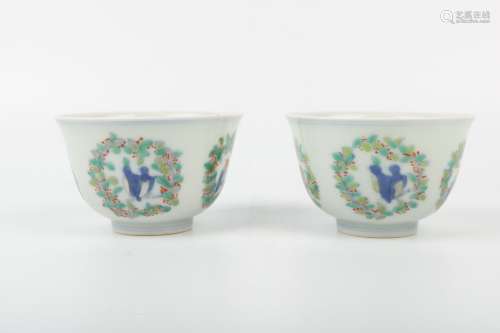 A Pair of Chinese Dou-Cai Porcelain Cups