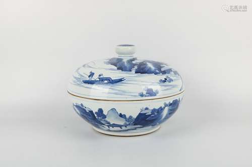 A Chinese Blue and White Porcelain Box with Cover