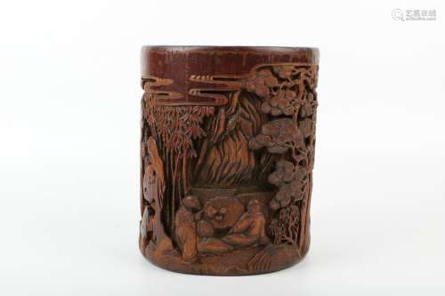 A Chinese Carved Bamboo Brush Pot