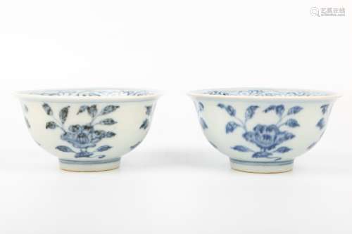 A Pair of Chinese Blue and White Porcelain Cup