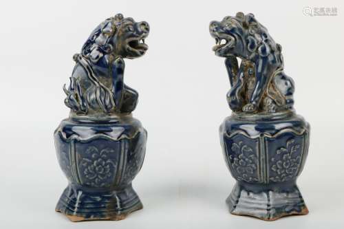 A Pair of Chinese Blue Glazed Lions