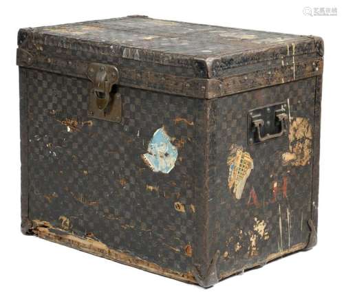 A Louis Vuitton travelling trunk, covered in damie…