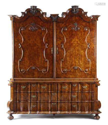 An 18th century Dutch burr walnut armoire, with el…