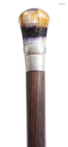 A blue john handled walking cane, with a white met…