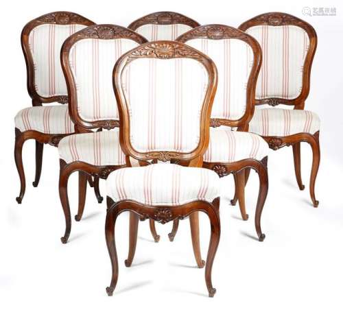 Λ A set of six 19th century rosewood dining chairs…