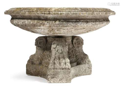 An Italian marble garden urn, the leaf carved rim …