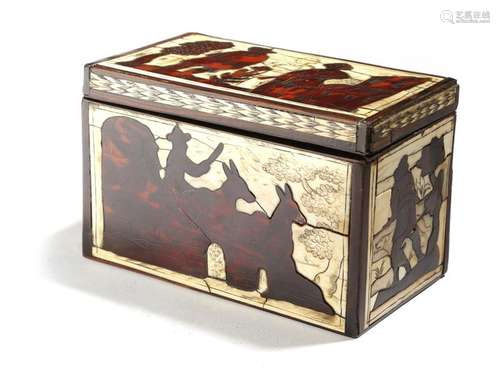 Λ A Spanish tortoiseshell and ivory box, with king…