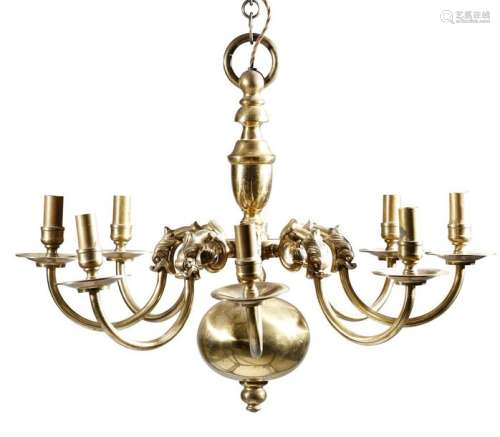 A pair of Dutch gilt brass eight light chandeliers…