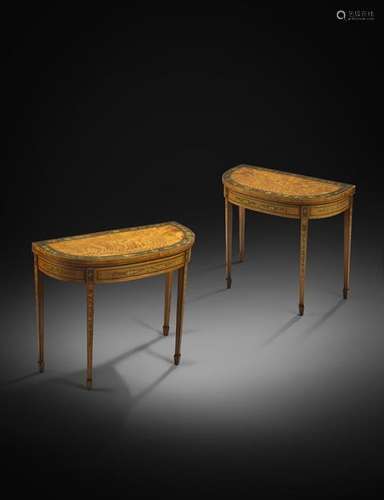 A pair of George III satinwood and painted card ta…