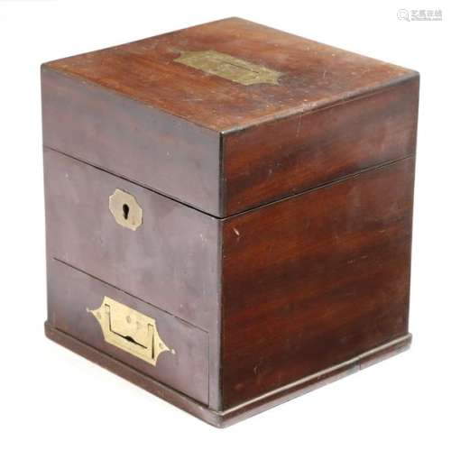 A 19th century mahogany apothecary's box, with sun…